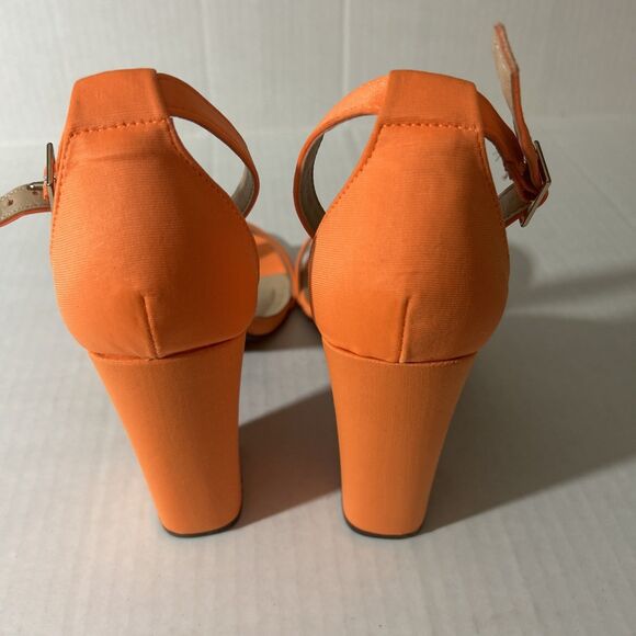 Womens Size 10 Shoes Orange Satin Style Strappy Sandals Block Heel Fall Autumn - Picture 11 of 12